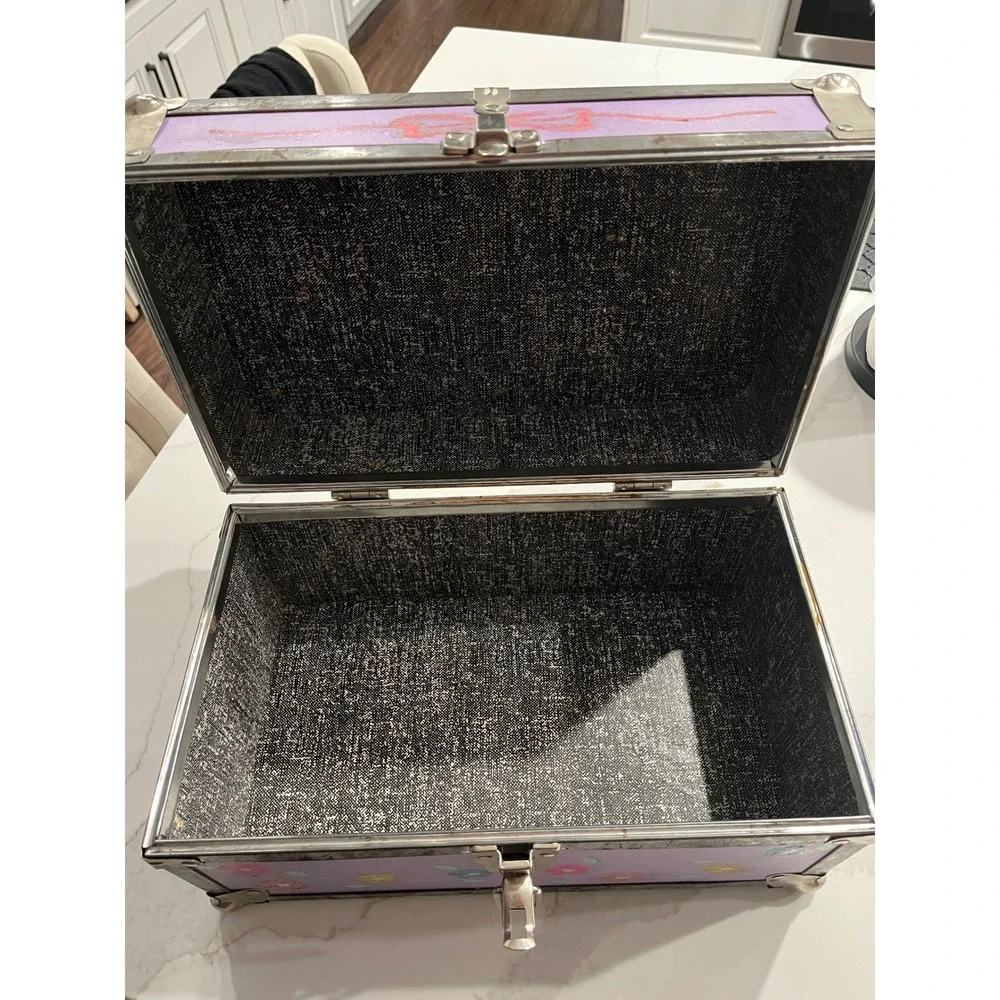 Vintage 90s purple Hand Painted Floral Storage Trunk Hilary Personalized Box